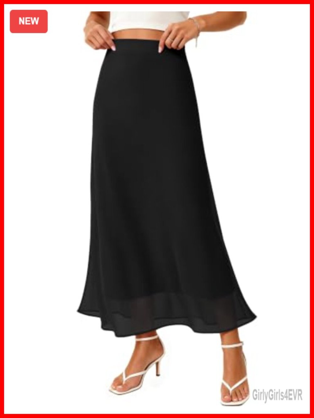 Chiffon Maxi Skirt A-Line High Elastic Waist Lined Pull-On